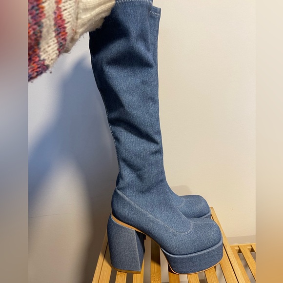 Knee High Denim Boots - Picture 2 of 6